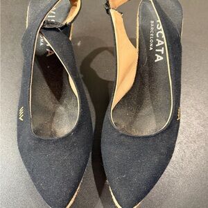 VISCATA Barcelona Black Canvas Espadrille Wedges Ankle Strap Size 40 (US 9)